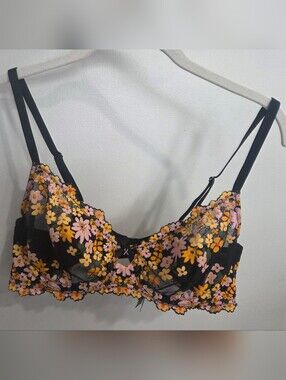 Savage X Fenty Wonderfleur Lace Unlined Demi Bra in Black with a Floral Print